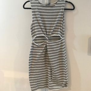 ASOS Gray White Striped Cut Out Twist Mini Dress